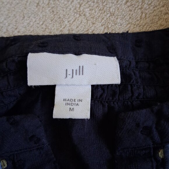 J. Jill Women's Size Medium Navy Blue Embroidered Floral Swiss Dot Boho Top - Picture 6 of 12